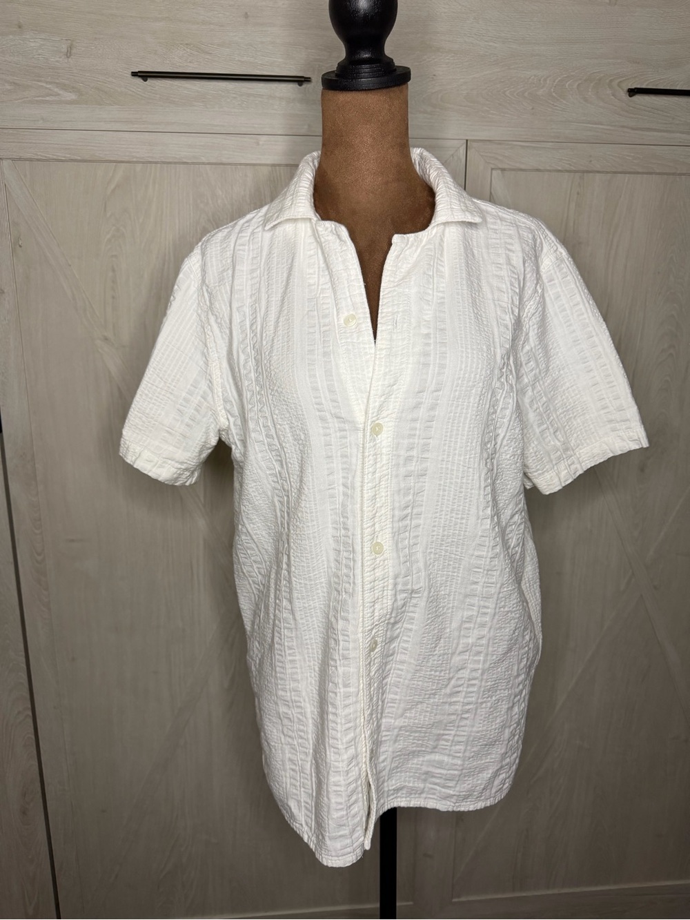 Hollister White Short-Sleeve Textured Button-Down Blouse